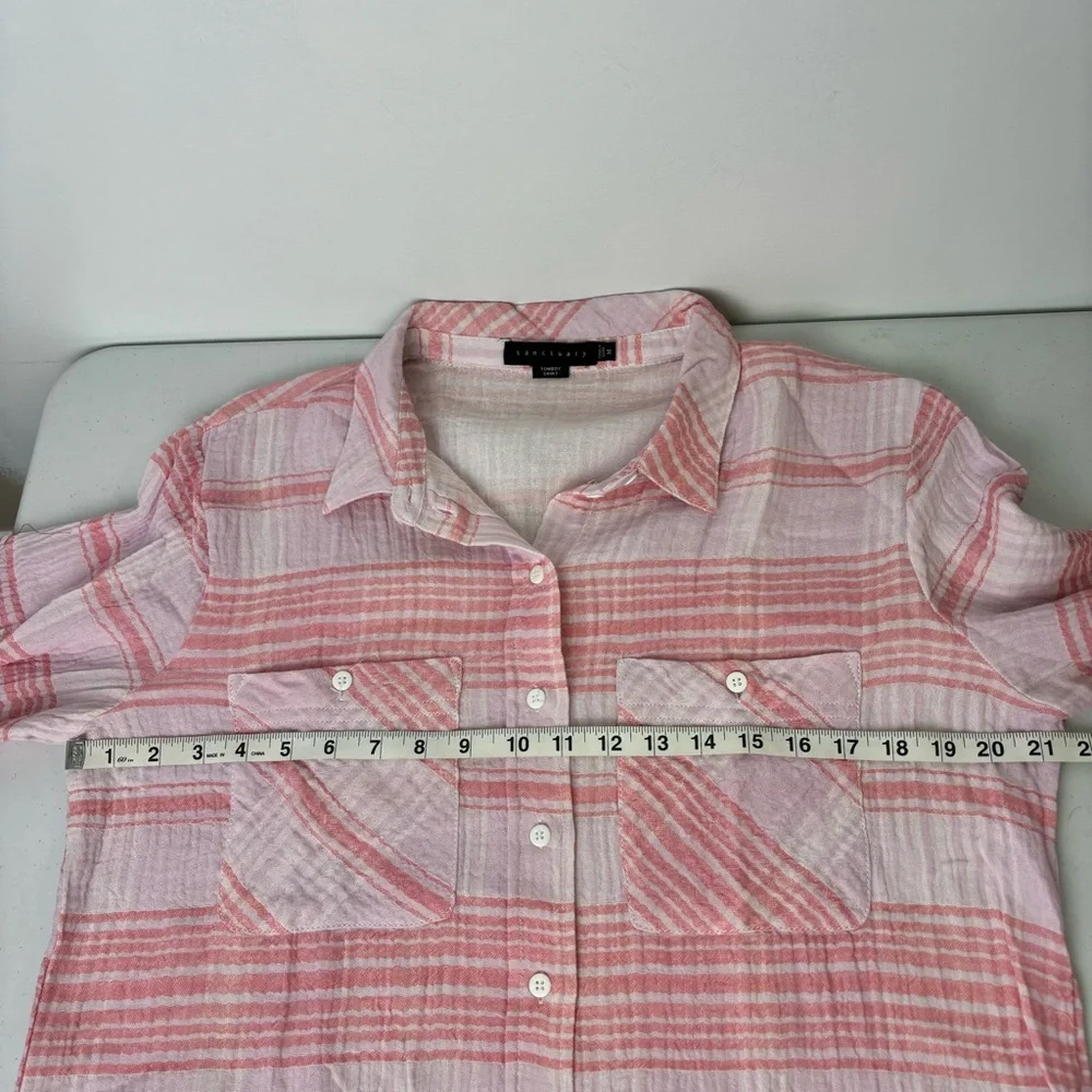 Sanctuary Tomboy Shirt Gauzy Cotton Pink Plaid
